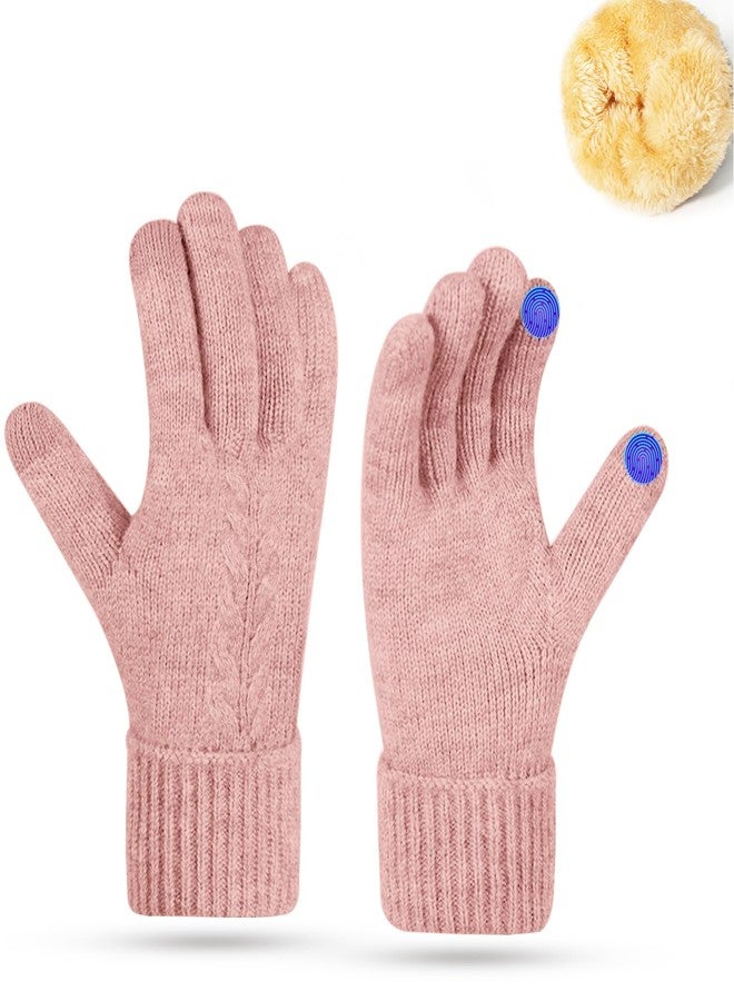 Bototack Women's Winter Warm Gloves for Cold Weather Thermal Thick Knited Touch Screen Gloves for Running Driving (Pink) - Image 1